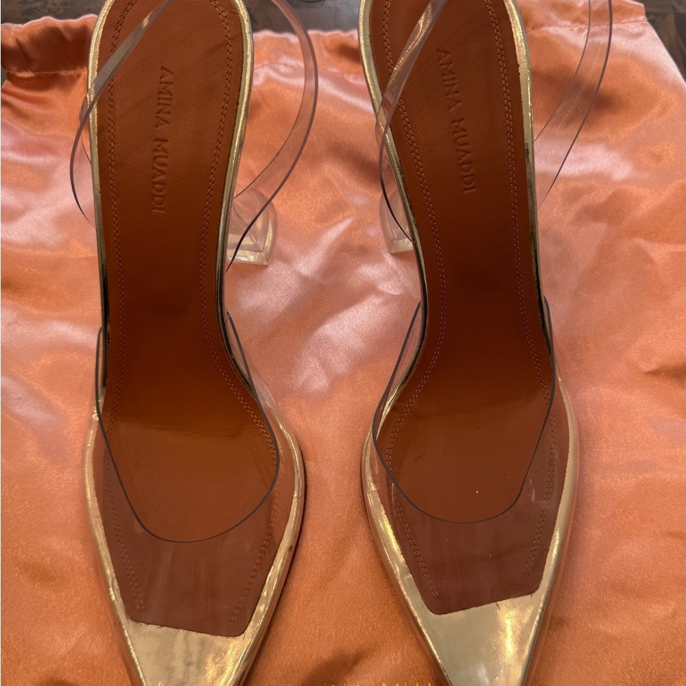 Amina Muaddi Clear PVC Slingback Pumps with Nude Insole - Picture 4 of 7